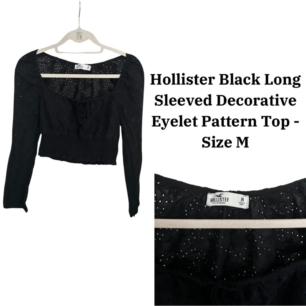 Hollister Black Long Sleeved Decorative Eyelet Pattern Top